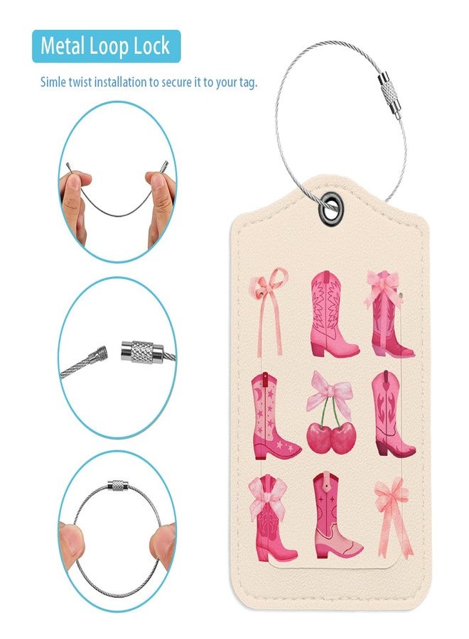 LARTSFRO Pink Bow Cowgirl Boots Luggage Tags for Suitcases, Preppy Luggage Tag Cute, TravelTags, Back to School for Students, Trendy Girly 2 Pack Travel Luggage Tags, Teen Girls Gifts Suitcase Tags - Image 3